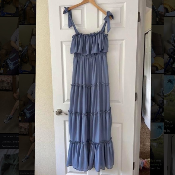 OneTheLand CottageCore multi tiered dusty blue maxi dress - Picture 1 of 4